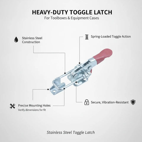 Heavy Duty Spring Loaded Toggle Latch for Toolbox Lids and Cabinet Doors with stainless steel construction and spring-loaded action.