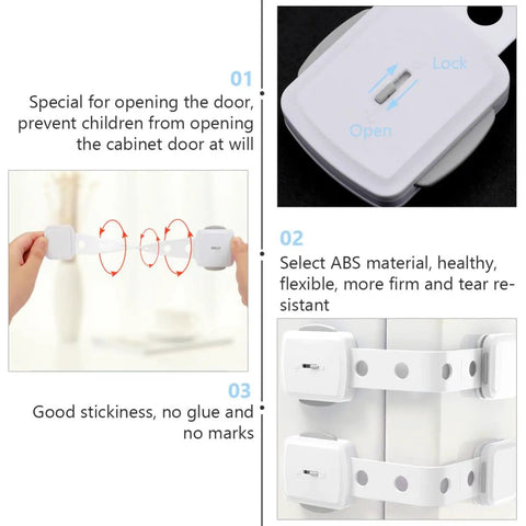 Five Pack Plastic Safety Cabinet Locks And Drawer Latches Set For Doors And Refrigerators No Glue Design White Simple Style