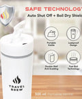 Portable Travel Electric Kettle With Tea Infuser, Mini 4 Temperature Settings, in white with auto shut-off and boil dry protection