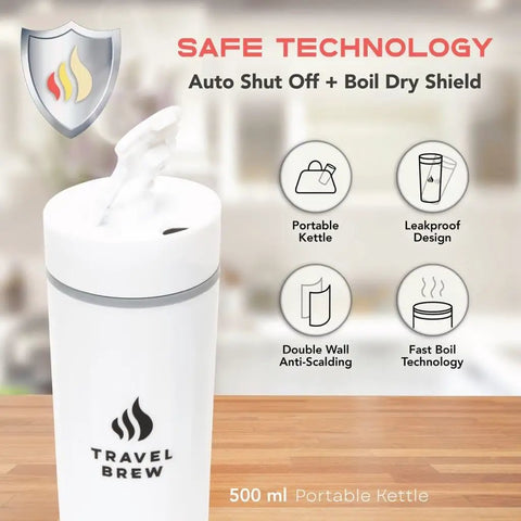 Portable Travel Electric Kettle With Tea Infuser, Mini 4 Temperature Settings, in white with auto shut-off and boil dry protection