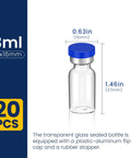3ml Sterile Glass Injection Vials, 20 Pack, Individually Sealed With Self Healing Ports, Butyl Stopper And Aluminum Caps, Leakproof Lab Grade Vials For Safe Sample Storage, Transport, And Easy Refill, 3ml vial with 37x16mm dimensions