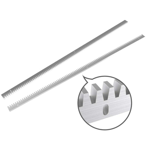 Galvanized Steel Gear Rack Set For Sliding Gates, 8mm Thick, showing close-up of rack teeth and mounting hole, 13.12 Ft Total Length