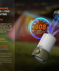CL26R Pro Camping Lantern Olive Drab 650 Lumens USB C Rechargeable with 408-hour runtime graphic in outdoor setting