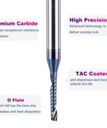 SpeTool carbide O-flute spiral router bit, 1/8 in cutting dia, 1/4 in shank, TAC coated for acrylic/non-ferrous CNC milling