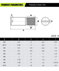 Technical drawing and specifications of Spot On Locating Dowel Pin Set With External Thread In 304 Stainless Steel For Precision Alignment M2-M8.