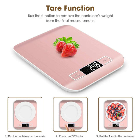 Pink Digital Kitchen Scale 22Lb Capacity With 1g Precision For Baking And Cooking, pro grade stainless steel with tare function