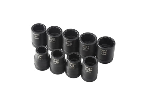 Three Quarters Inch Drive SAE 12 Point Impact Socket Set 9 Piece Chrome Molybdenum Steel Beefy High Torque Impact Ready Tools