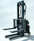 Heavy Duty Electric Pallet Stacker With Wireless Remote Control 661 Lb Capacity 4 Foot Lift Height And Adjustable Forks side view