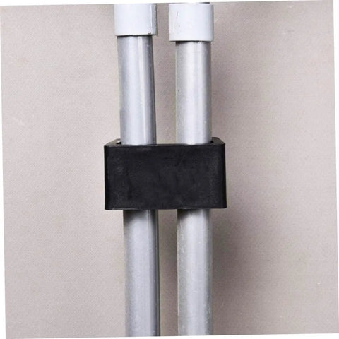 Hella Secure 50 Pack Rattan Wicker Furniture Connectors Heavy Duty Plastic Patio Chair Clips joining two metal poles securely.