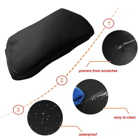 Lexus NX Center Console Armrest Cover 2015-2021 Full Coverage Protector for NX200t NX300h NX300 Black With White Stitching, waterproof