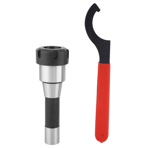 Heavy Duty Precision Machined R8 Collet Chuck Holder For Milling Cutters With 0.01mm Accuracy And 1-20mm Clamping Range with a wrench tool.