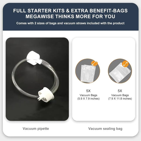 Vacuum pipette and bags for Powerful and Compact Vacuum Sealer Machine With One Touch Auto Seal, 80kPa Strong Suction