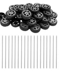 40 Piece Plastic Toy Wheels With Metal Shafts And Axles For RC Cars DIY Model Building Projects 28mm Wheel Diameter 2mm Shaft Hole