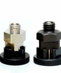 Rock Solid M8 Self Locking Indexing Plunger Knob With Compression Spring Screw For Precision Dowel Pin Alignment And Fixed Position Machine Shop Hardware, showing two plunger knobs with metal and black plastic bases.