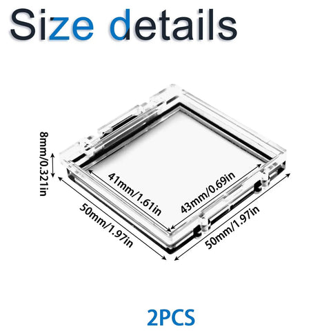 Durable Clear PC Power Button Cover Pack Of 2, size dimensions in millimeters, for computers and electronics protection.