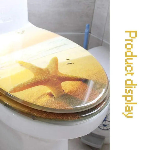 Top Shelf Elongated Toilet Seat With Soft Close Slow Closing Lid Made Pretty Dang Durable From Quality Resin And Using Smooth Stainless Steel Hinges To Skip All The Slamming Nonsense For Quick Cleaning. Starfish design on elongated toilet seat.