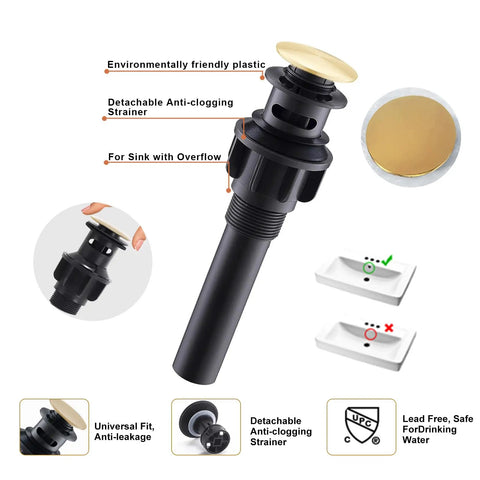 Polished Gold Widespread Bathroom Sink Faucet With Crystal Handles Three Hole Brass Lavatory Vanity Tap And Pop Up Drain For 8 to 16 Inch Basins Built To Last With Smooth Operation And Easy Install, shown with detachable anti-clogging strainer and environmentally friendly materials.