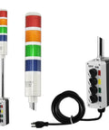 4 Stack LED Andon Tower Light With 8 ft 3 Prong Power Cord, Plug And Play, Off Steady Red Amber Green Blue Signals, Indoor Industrial Grade, OSHA Compliant, Switch Box, Pole And Lights, Assembled In USA