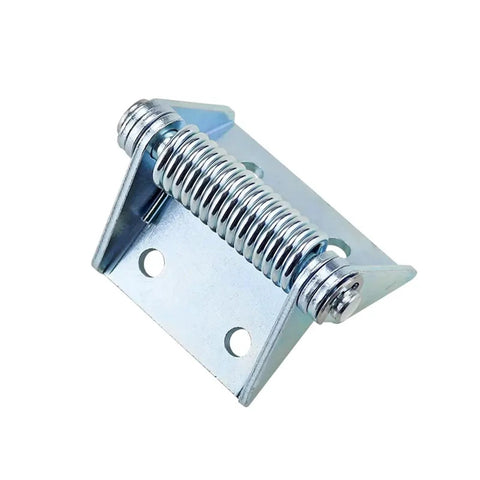 Industrial heavy-duty tension spring hinge on a zinc-plated steel mounting plate.