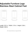 Adjustable Stainless Steel Furniture Legs For Leveling Cabinets And Vanities On Uneven Floors diagram with dimensions shown