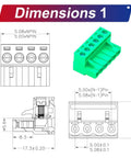 Two Sets 5.08mm Phoenix Screw Terminal Connector Set For PCB No Soldering Required Green PCB Board Dimensions