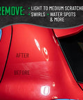 Car paint before and after using Insynchro Scratch And Swirl Remover One Step Compound And Polish For Paint Correction