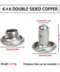Professional Silver Stainless Steel Double Cap Rivets For Leather Wallets Bags 320 Pack shown in 6mm size with dimensions for crafting.