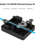 Ender 3 V3 SE And KE Filament Runout Sensor Kit with LED light, showcasing modular design and filament pathway for 3D printers.