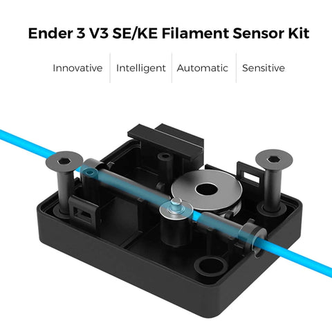 Ender 3 V3 SE And KE Filament Runout Sensor Kit with LED light, showcasing modular design and filament pathway for 3D printers.