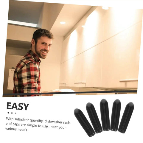 High Grade Black Plastic Dishwasher Rack End Caps 3mm 200 Piece Collection For Nail It Snap On Fixes And No Sweat Daily Washing Routines In Your Sweeter Kitchen Setup Right Now on display with a man doing dishes.