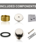 Components of Brushed Nickel Tub Drain Conversion Kit With 1 Hole Overflow Faceplate And Adapter, Easy Install No Fuss Tip Toe Style Tub Drain Trim Set, Coarse Thread Replacement, Solid Brass And Stainless Steel Build, Universal Fit