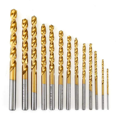 Pro Grade M42 Cobalt Drill Bit Set for Concrete Masonry Ceramic Tile and Stainless Steel, 13-piece collection with titanium coating.