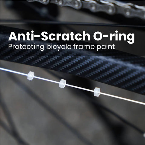 Universal Bike Shifter Cable Kit With 2.8m Cables And 3.5m Oil Housing For MTB Road BMX Derailleur System Includes Stainless Steel Wire Cutter And All Essential Gear showing anti-scratch O-ring protecting frame
