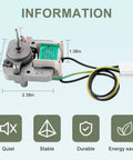 Refrigerator Evaporator Fan Motor Plug And Play Drop In Replacement with wire harness, dimensions labeled, easy install.