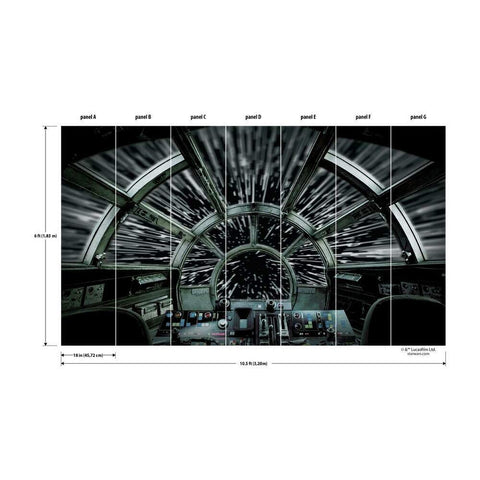 Star Wars Hyper Space Black Peel And Stick Wall Mural Easy No Paste Application 10.5 Ft By 6 Ft cockpit view