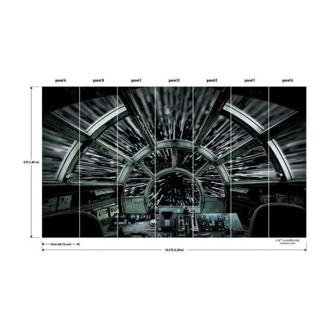 Star Wars Millennium Falcon Peel And Stick Wallpaper Mural For A Dope Room Makeover No Mess Easy To Install And Remove 10.5 Feet By 6 Feet Big Wall Decor, cockpit view, space theme
