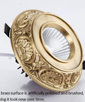 10 Pack Slick Golden Brass Led Recessed Ceiling Downlights With Black Trim Dimmable Eye Ball Retrofit Spotlights detailed view of polished brass housing.
