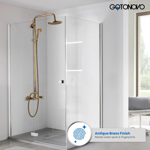 Exposed Bathroom Shower Faucet Set With 8 Inch Rainfall Shower Head And Handheld Shower, Cross Handle Control, wall-mounted