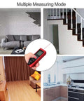 SagaSave Laser Measure, Digital Laser Distance Meter used in various indoor measuring scenarios, showcasing multiple measurement modes.