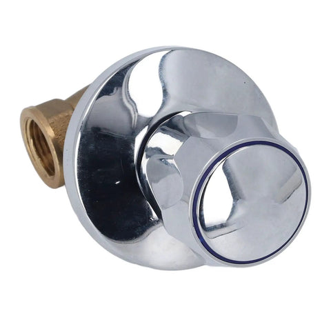 Heavy Duty Brass Water Valve 1/2 Inch Female Npt Thread Fitting with shiny chrome finish and sturdy brass construction.