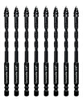 10pc black 1/4-inch serrated masonry drill bit set with twisted flutes, shown in a row