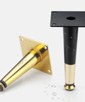 Adjustable Gold Furniture Legs For Desks, Cabinets, Beds And Couches, 12.5 Cm 5 In High, Cold Rolled Steel, Heavy Duty Kegel Feet, Easy Height Tweak
