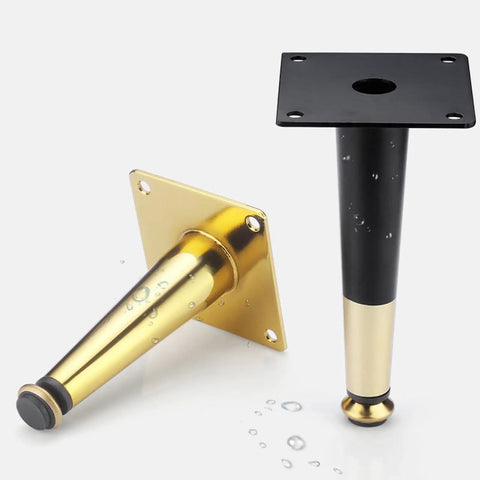 Adjustable Gold Furniture Legs For Desks, Cabinets, Beds And Couches, 12.5 Cm 5 In High, Cold Rolled Steel, Heavy Duty Kegel Feet, Easy Height Tweak