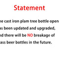 Heavy Duty Black Palm Tree Wall Mounted Beer Bottle Opener With Rugged Cap Catcher Bucket Holds Up To Seventy Five Caps. Statement about no bottle breakage.