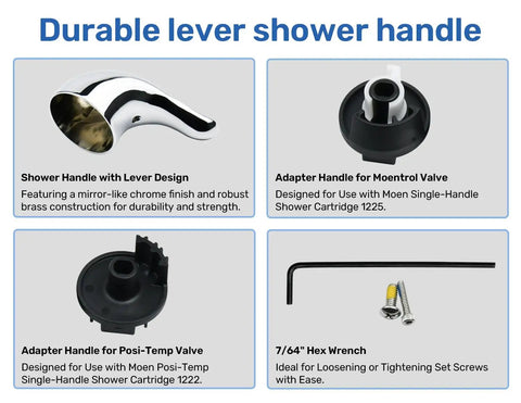 Universal Tub And Shower Lever Handle Replacement For Posi-Temp And Moentrol Valves, chrome handle and adapter kit