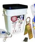 All In One Pro Grade Roofer Safety Kit With 5 Point Harness, Reusable Roof Anchor, Rope Grab, 50 Foot Lifeline In White Bucket