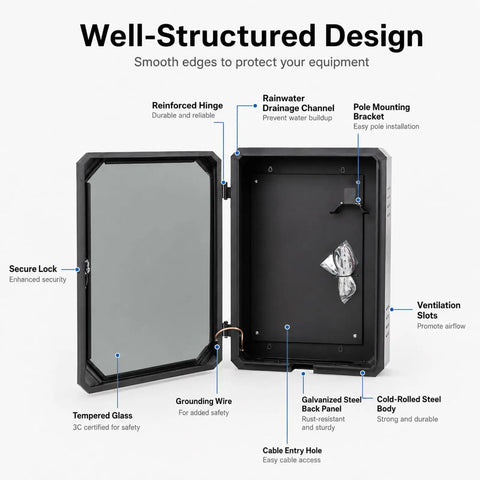 Heavy Duty Weatherproof Ev Charger Storage Box With Combination Lock Galvanized Steel features secure lock and ventilation slots.