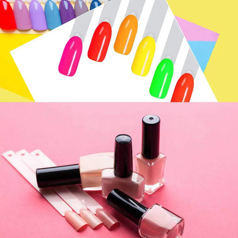 Clear Nail Swatch Sticks With Ring Fan Shape Nail Art Display Tips 150 Pcs False Nail Sample Sticks with colorful polish bottles