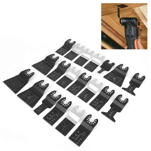 All Purpose Oscillating Tool Blade Kit, 20 Piece High Carbon Steel Set for Cutting Plastic, Wood and Soft Metals displayed