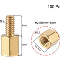 Brass Go-To M2.5x6Mm Plus 6Mm Male-Female Hex PCB Spacers Standoff Set for FPV Drones, Quadcopters, Computers, 100 Pieces displayed.
